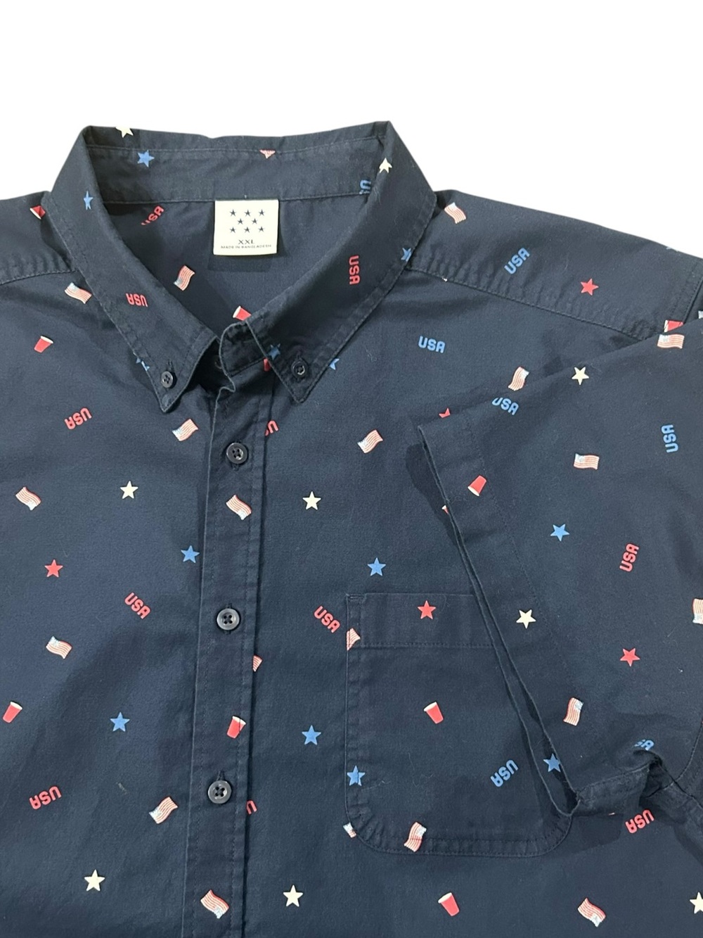 Patriotic July 4th Navy Short-Sleeve Button-Down Shirt